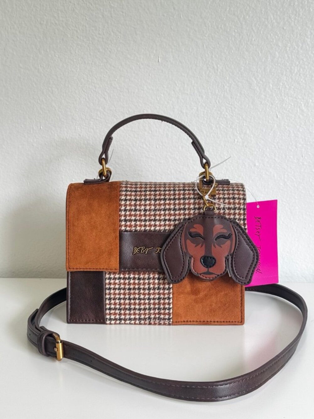 Betsey Johnson Dachshund  Patchwork Satchel Crossbody Bag